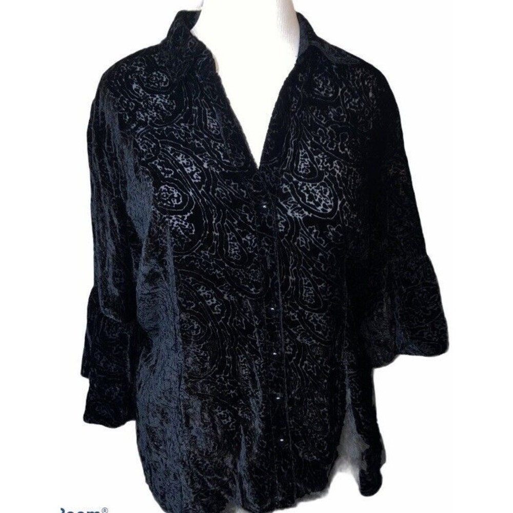 Emma James Shimmering Nights Semi Sheer Paisley Print ButtonBlouse Black Size 16